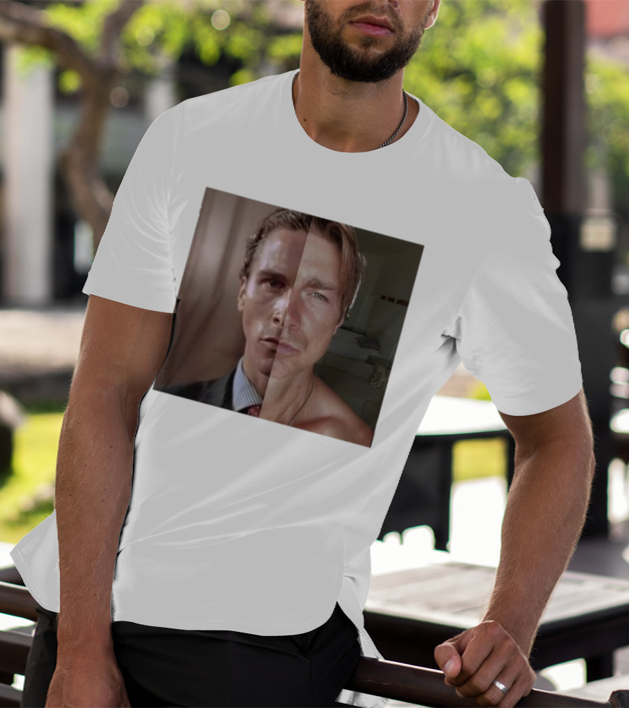 Jeremy Fragrance Compared With Young Christian Bale Face Split Room Background T-Shirt