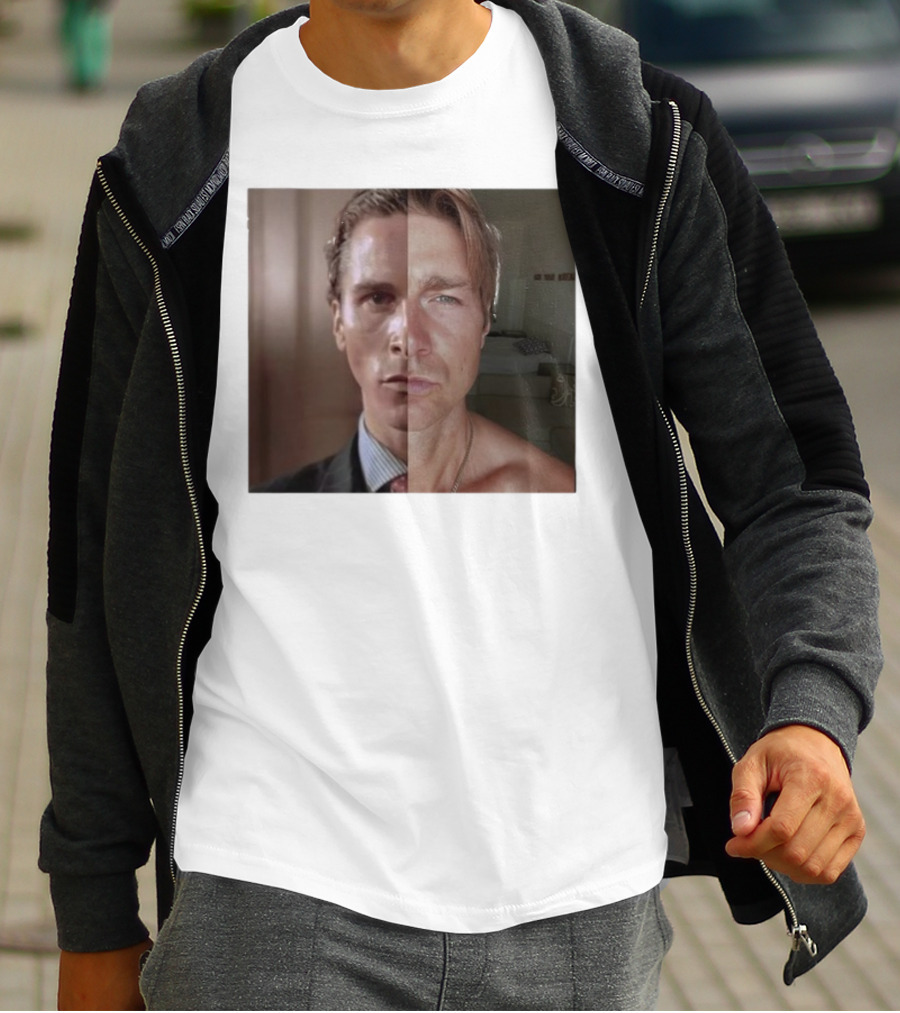 Jeremy Fragrance Compared With Young Christian Bale Face Split Room Background T-Shirt