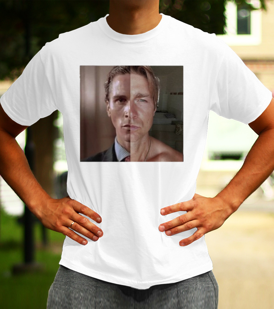 Jeremy Fragrance Compared With Young Christian Bale Face Split Room Background T-Shirt