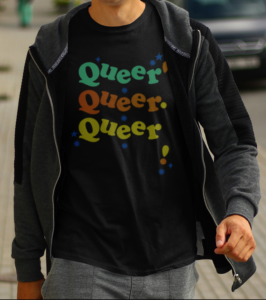 Queer Queer Queer Colorful Typography With Stars And Punctuation T-Shirt