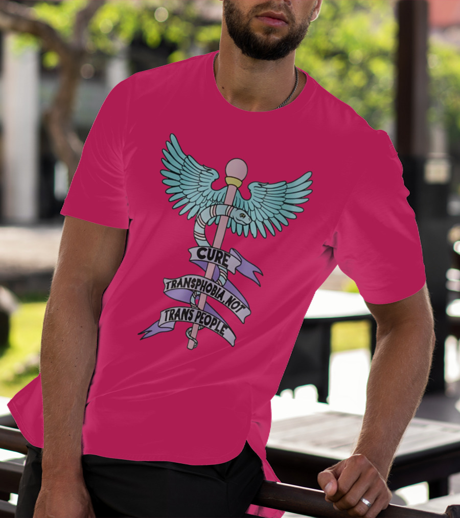 Target Pride Abprallen Cure Transphobia Not Trans People Caduceus Wings Snake Staff T-Shirt
