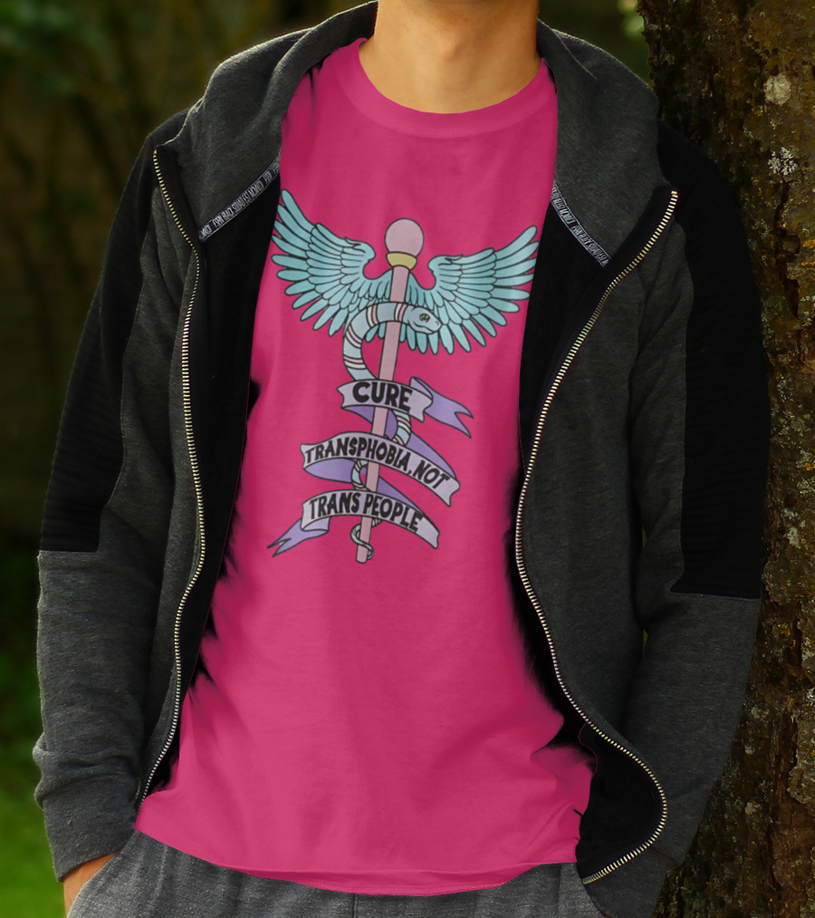 Target Pride Abprallen Cure Transphobia Not Trans People Caduceus Wings Snake Staff T-Shirt