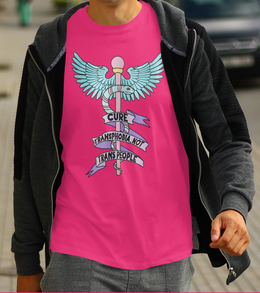 Target Pride Abprallen Cure Transphobia Not Trans People Caduceus Wings Snake Staff T-Shirt
