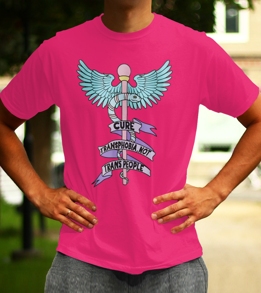 Target Pride Abprallen Cure Transphobia Not Trans People Caduceus Wings Snake Staff T-Shirt