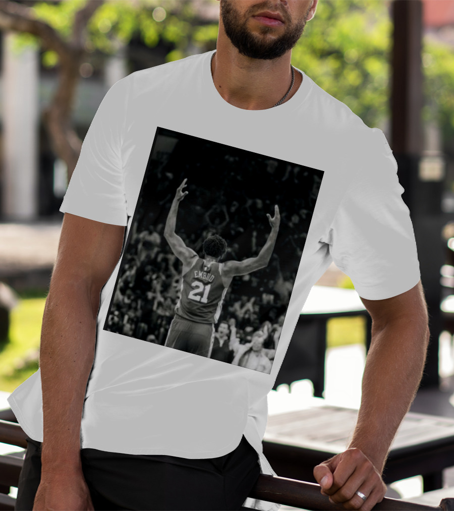 Joel Troel Embiid 21 Basketball Celebration Back View T-Shirt