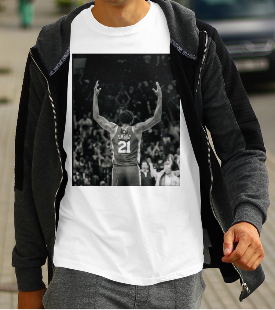 Joel Troel Embiid 21 Basketball Celebration Back View T-Shirt