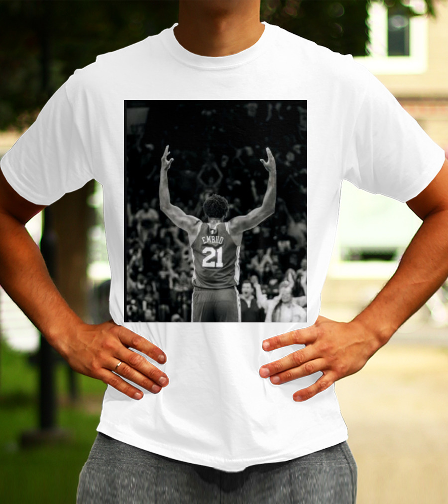 Joel Troel Embiid 21 Basketball Celebration Back View T-Shirt