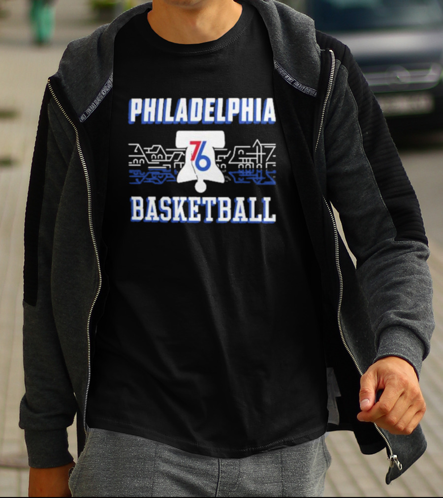 Philadelphia 76ers Liberty Bell Skyline Basketball Black City Series T-Shirt