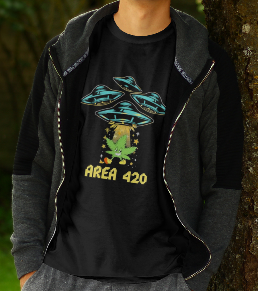 Area 420 UFO Weed Leaf Extraterrestrial Vibe T-Shirt
