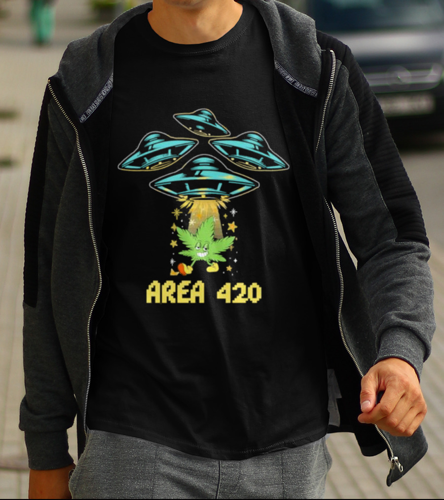 Area 420 UFO Weed Leaf Extraterrestrial Vibe T-Shirt