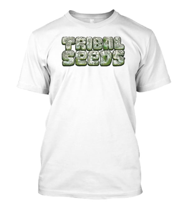 Green Tribal Seeds Cute Logo Textured Lettering T-Shirt