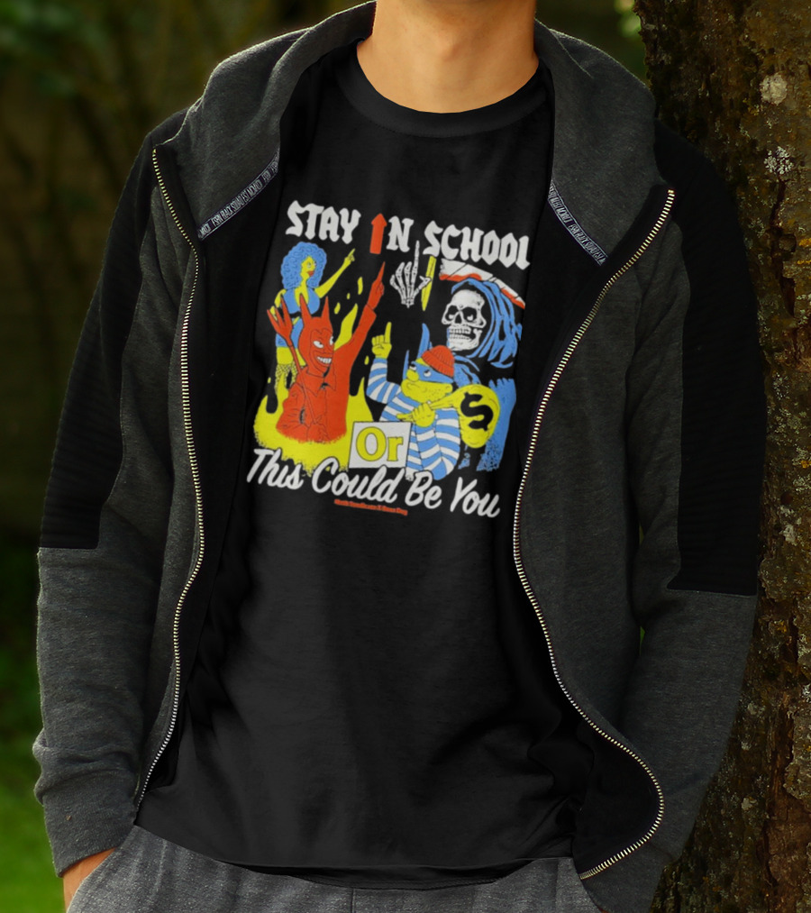 Stay In School Or This Could Be You Red Devil Skeleton Bart Simpson Style Mark Gonzales X Deaton Chris Anthony T-Shirt