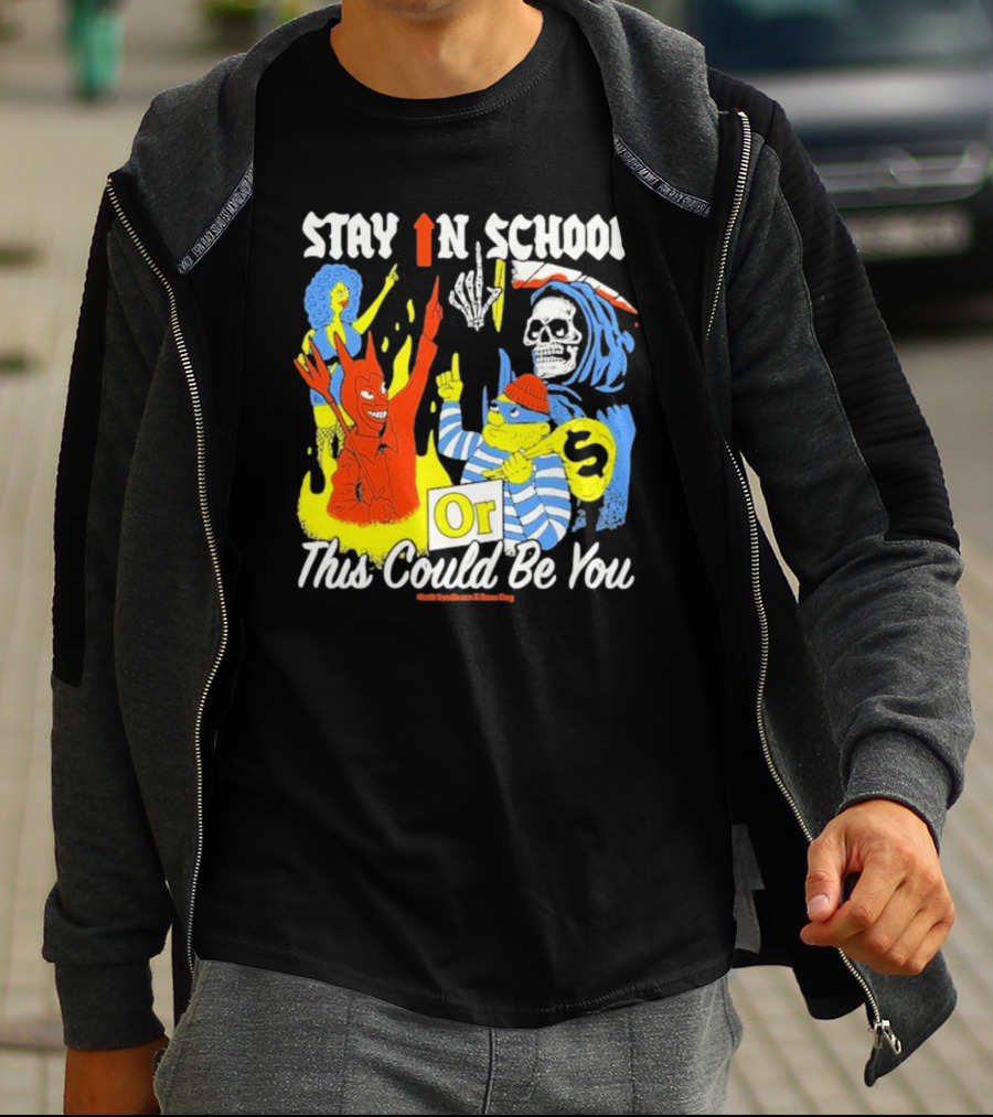 Stay In School Or This Could Be You Red Devil Skeleton Bart Simpson Style Mark Gonzales X Deaton Chris Anthony T-Shirt