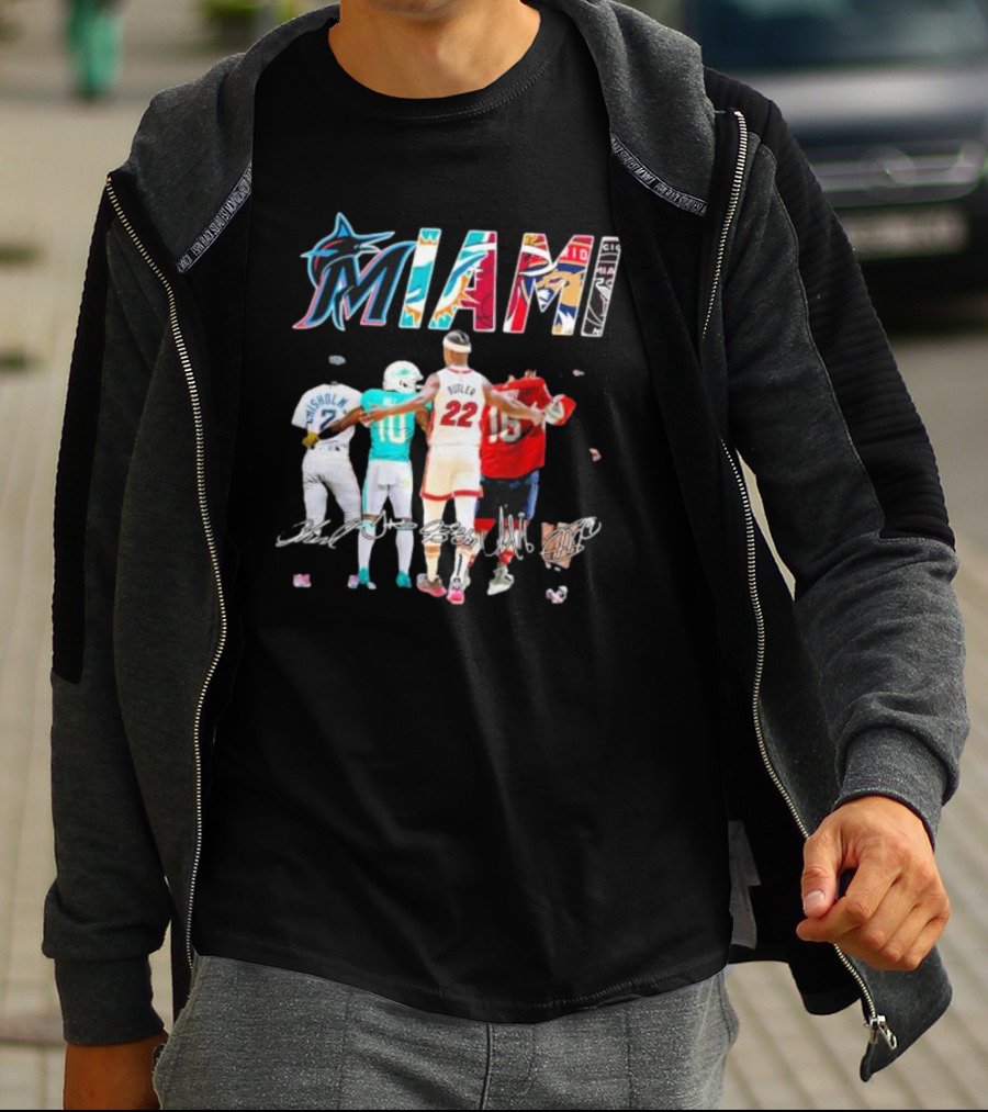 Miami Marlins Dolphins Heat Panthers Players Signatures T-Shirt