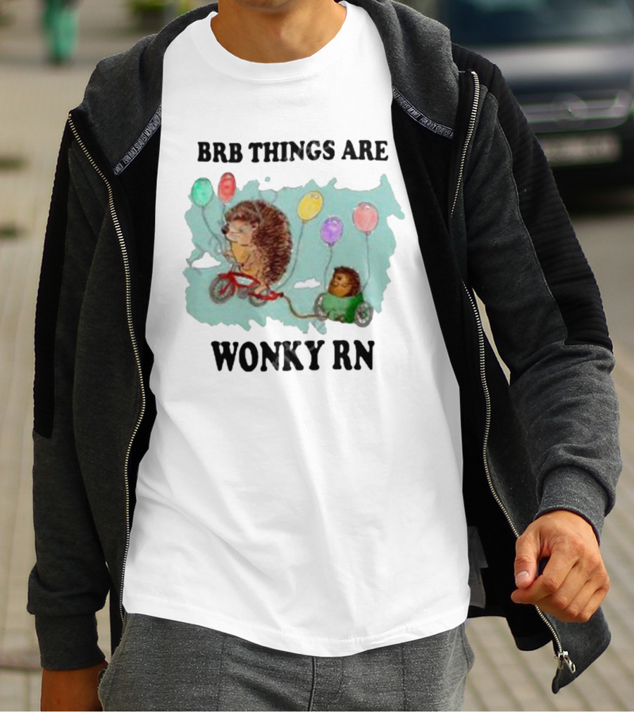 Brb Things Are Wonky Rn Hedgehog Balloons Bicycle Justin's Art Store T-Shirt