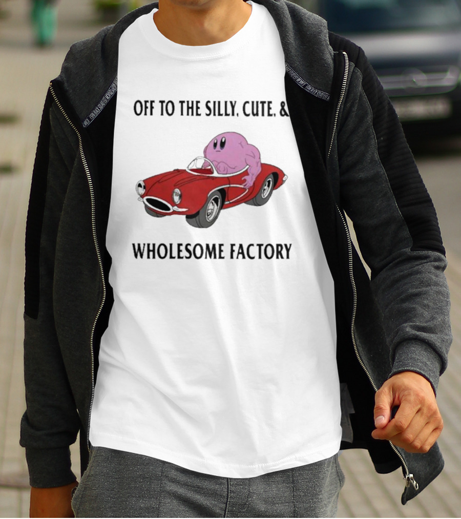 Off To The Silly, Cute, And Wholesome Factory With Cartoon Blob In Red Convertible T-Shirt