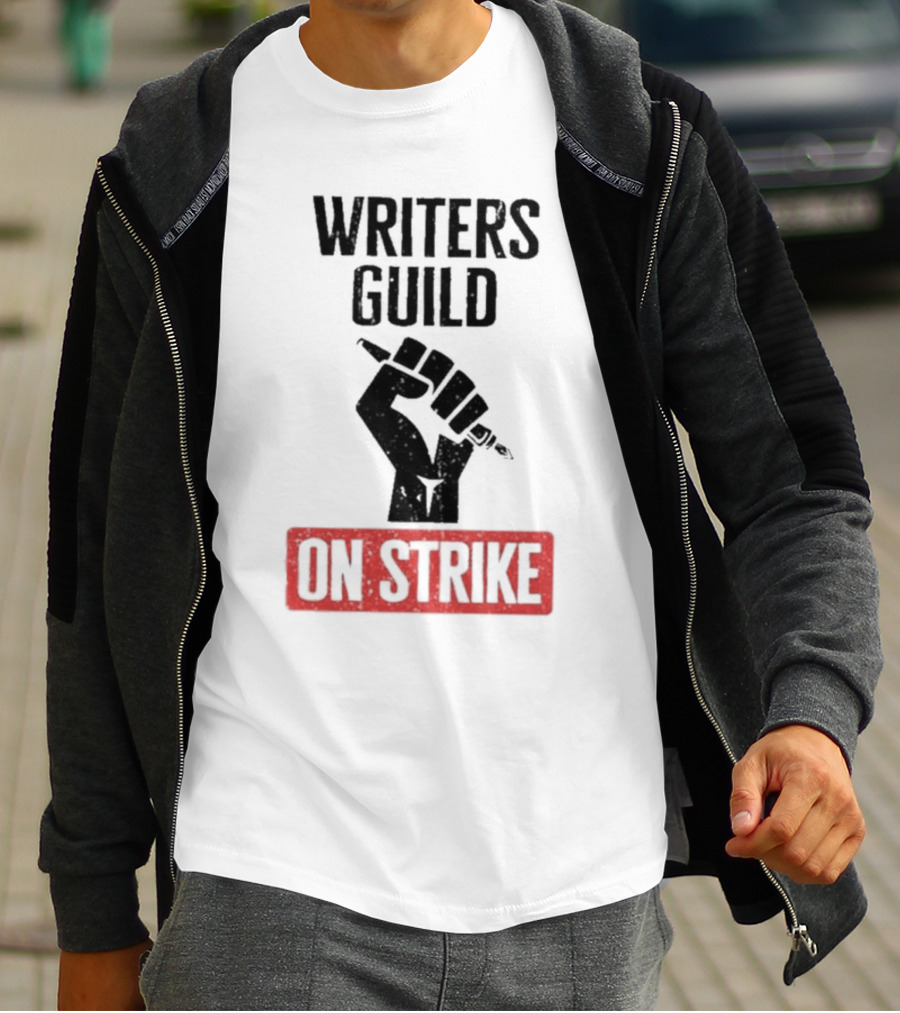 Writers Guild On Strike Protest Fist Holding Pen T-Shirt
