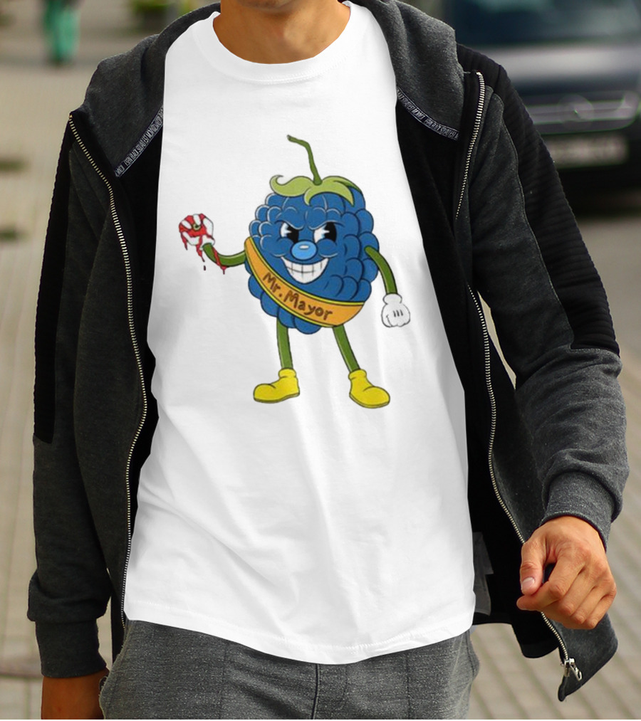 Blueberry Mr Mayor Holding Bleeding Hand Cartoon Character T-Shirt