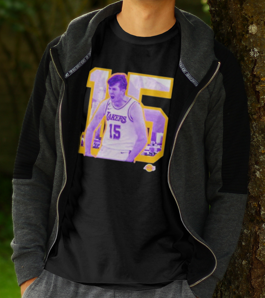 Los Angeles Lakers Austin Reaves 15 Skyline Background T-Shirt