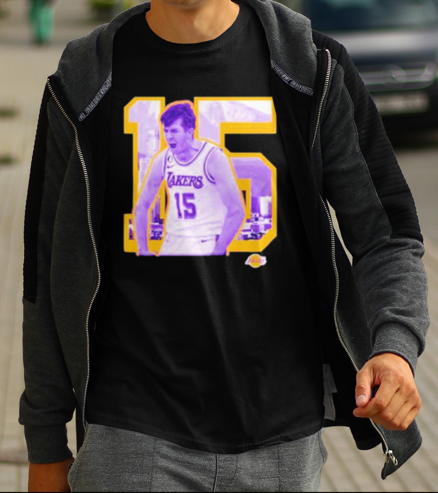 Los Angeles Lakers Austin Reaves 15 Skyline Background T-Shirt