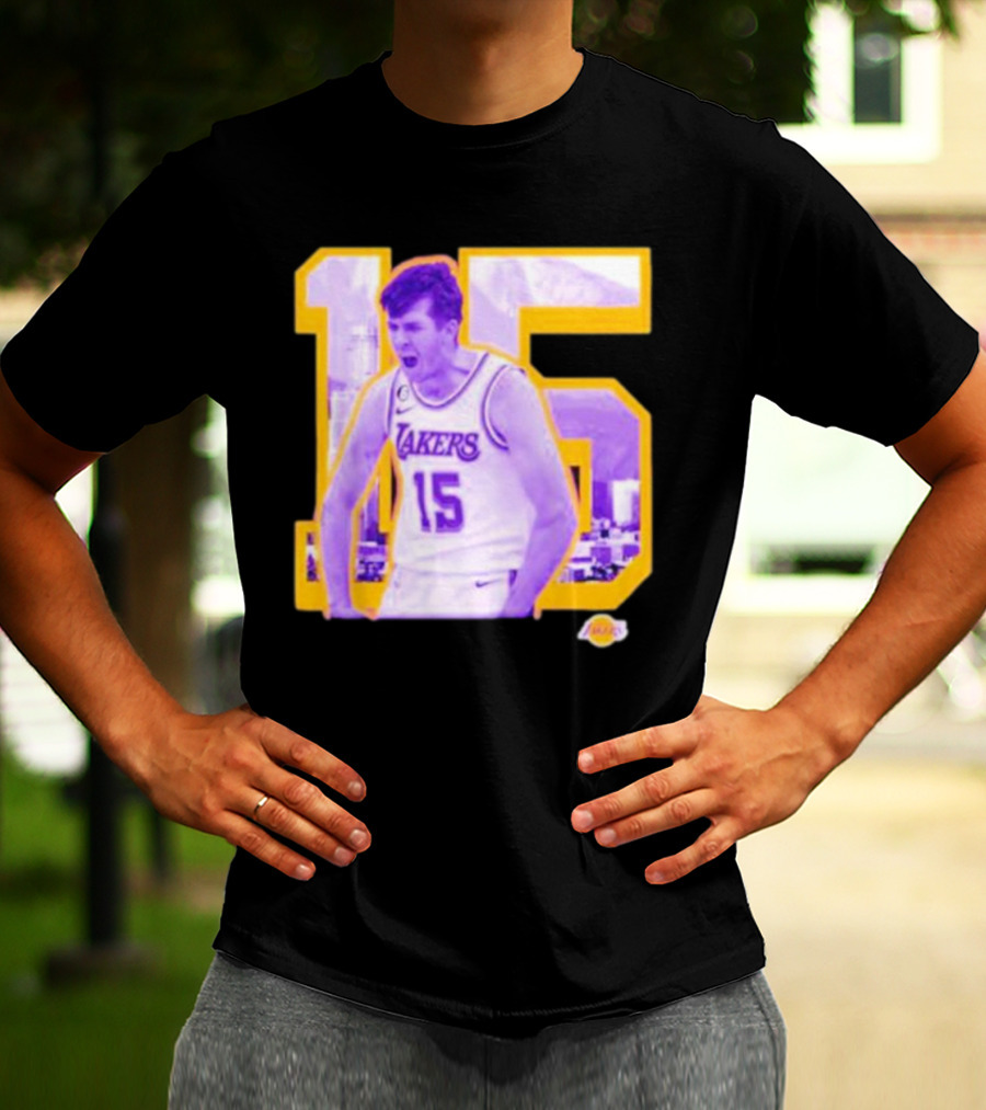 Los Angeles Lakers Austin Reaves 15 Skyline Background T-Shirt