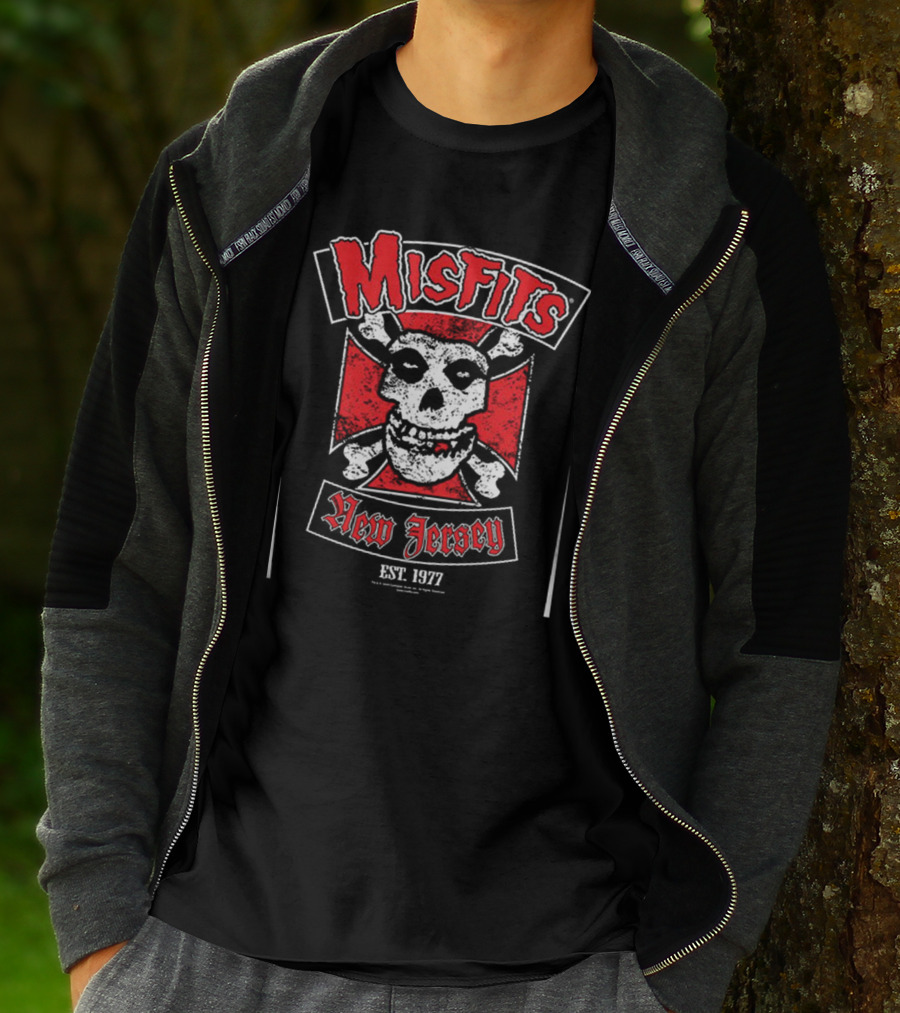 Misfits New Jersey Skull EST. 1977 Biker Cross T-Shirt