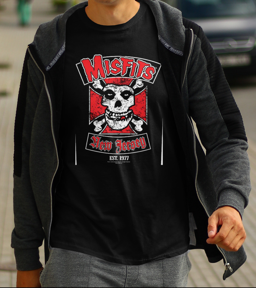 Misfits New Jersey Skull EST. 1977 Biker Cross T-Shirt