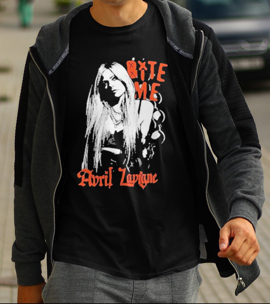 Avril Lavigne Bite Me Black And White Grunge T-Shirt