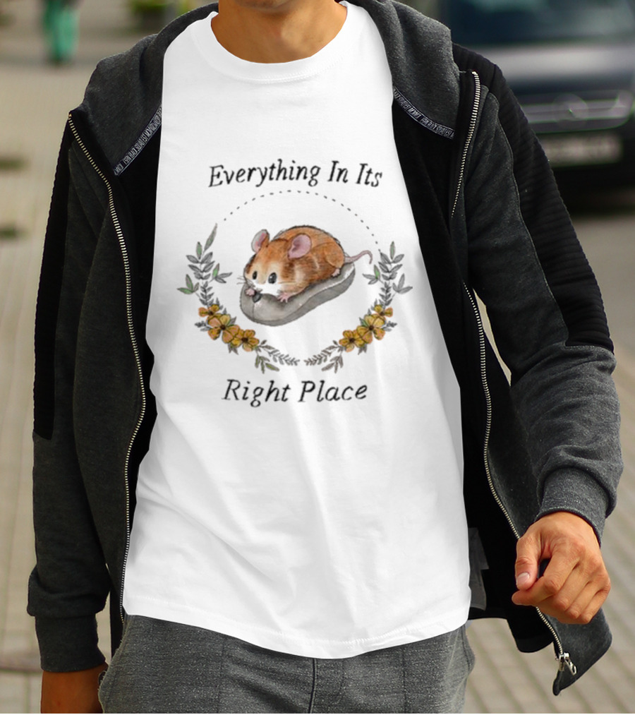 Everything In Its Right Place Mouse Floral Wreath T-Shirt