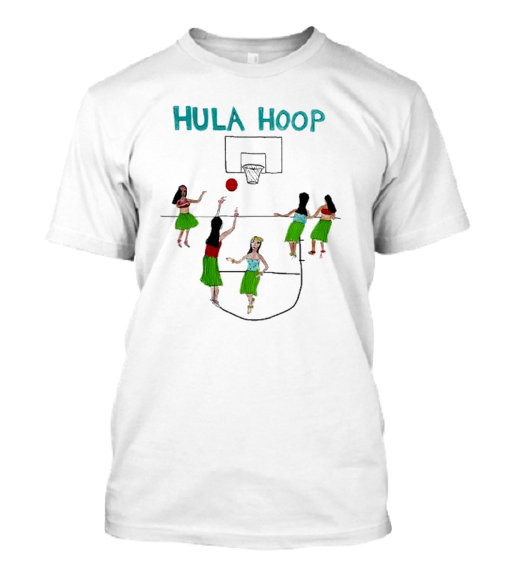 Hula Hoop Basketball Hula Dancers Court Scene T-Shirt