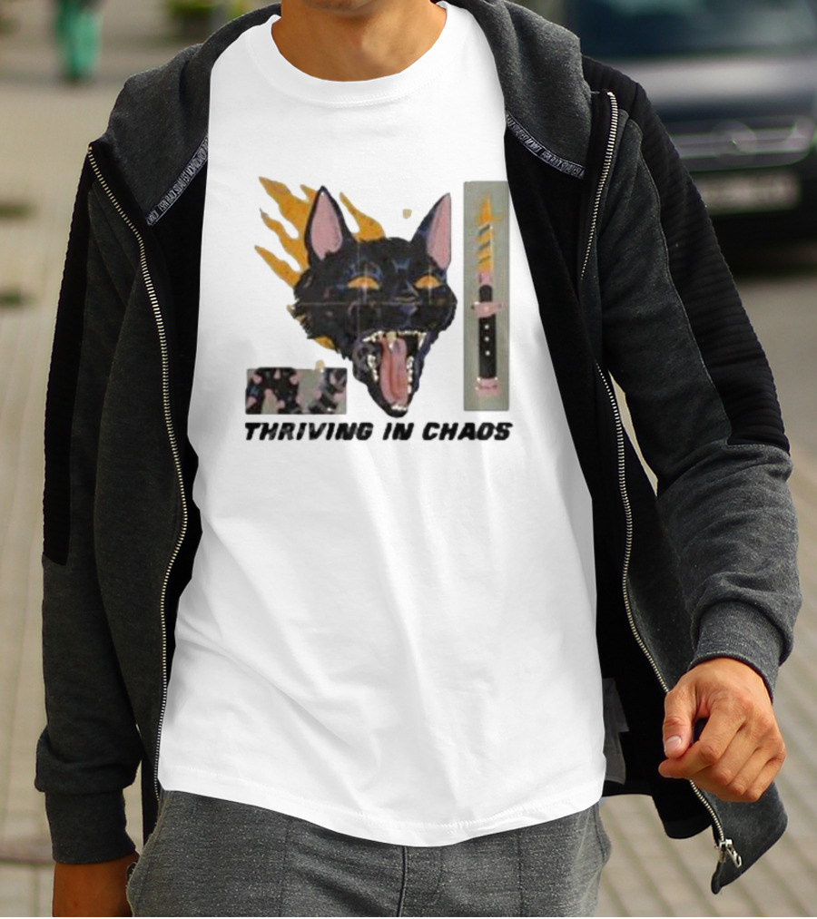 Galactixy Thriving In Chaos Cat With Flames And Dagger T-Shirt