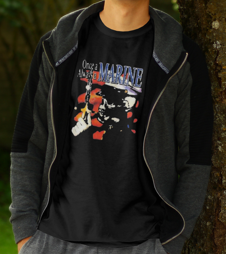 Once A Marine Always A Marine Skeleton With Rifle T-Shirt