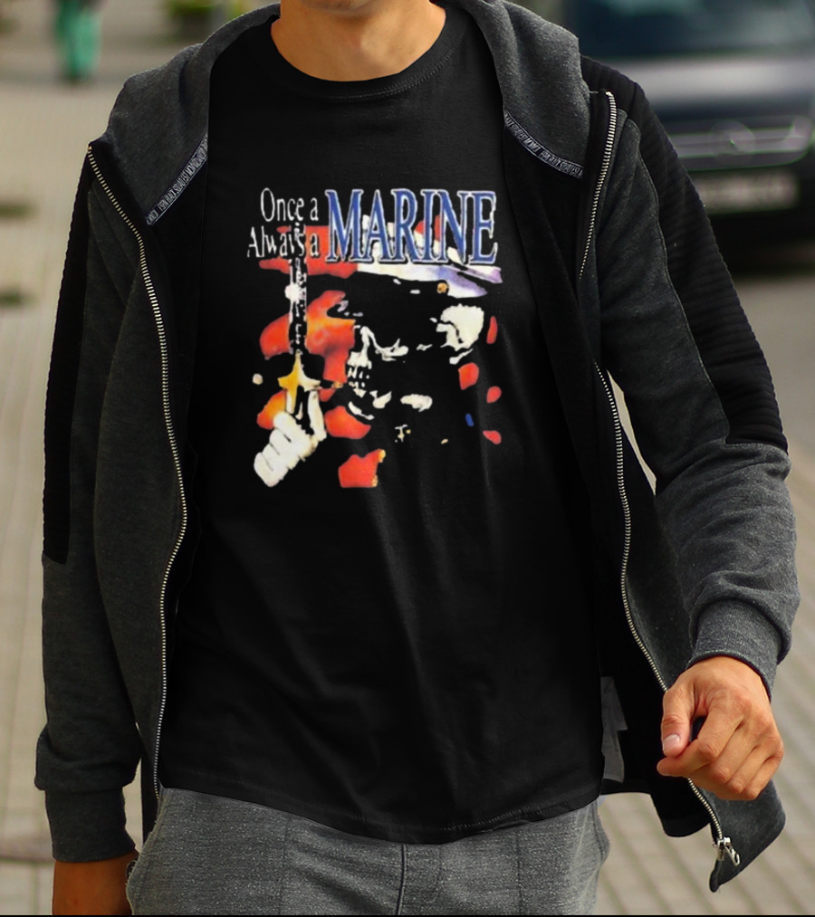 Once A Marine Always A Marine Skeleton With Rifle T-Shirt