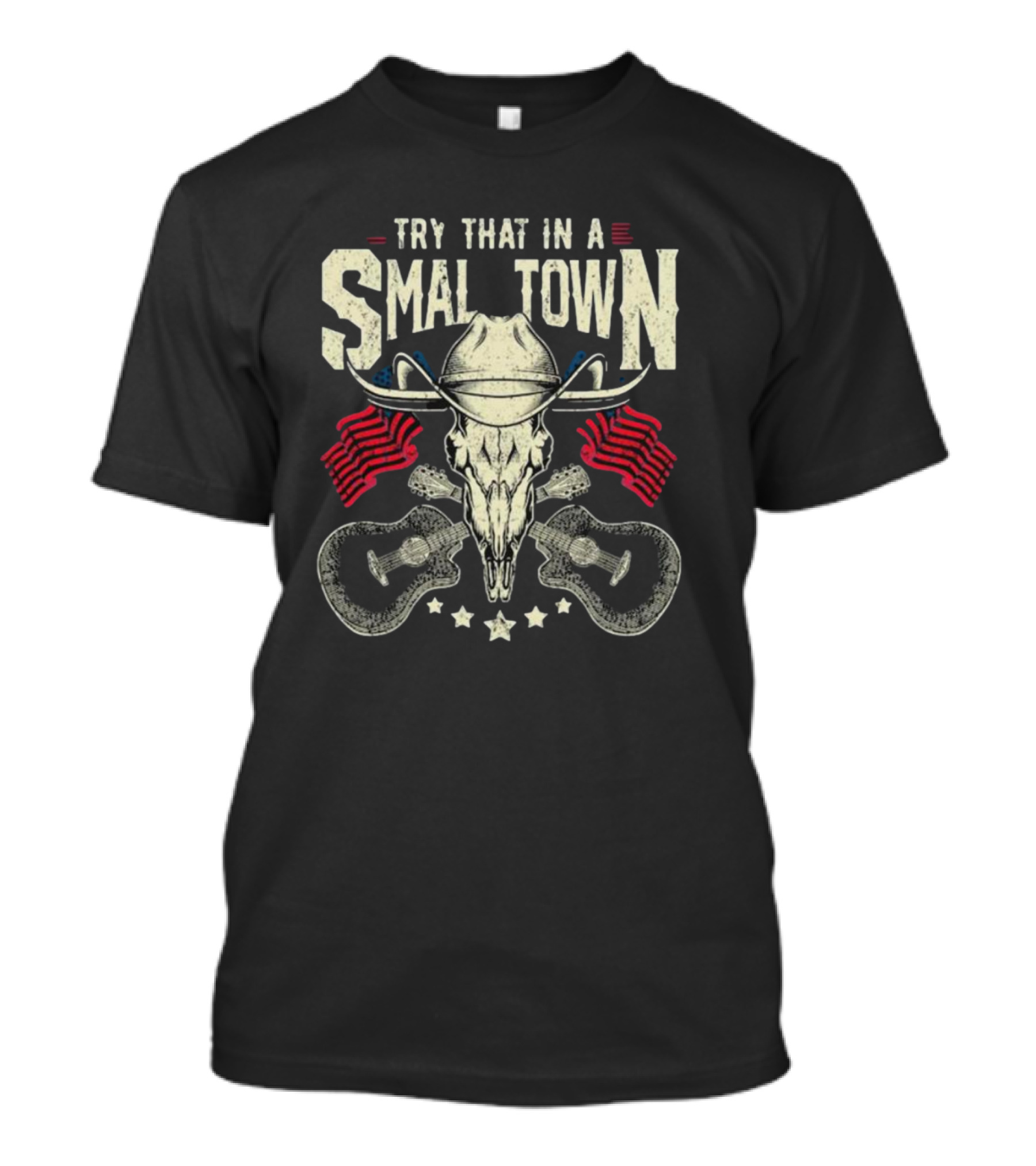 Try That In A Small Town Vintage Country Music Jason Aldean Skull Guitar Flags T-Shirt