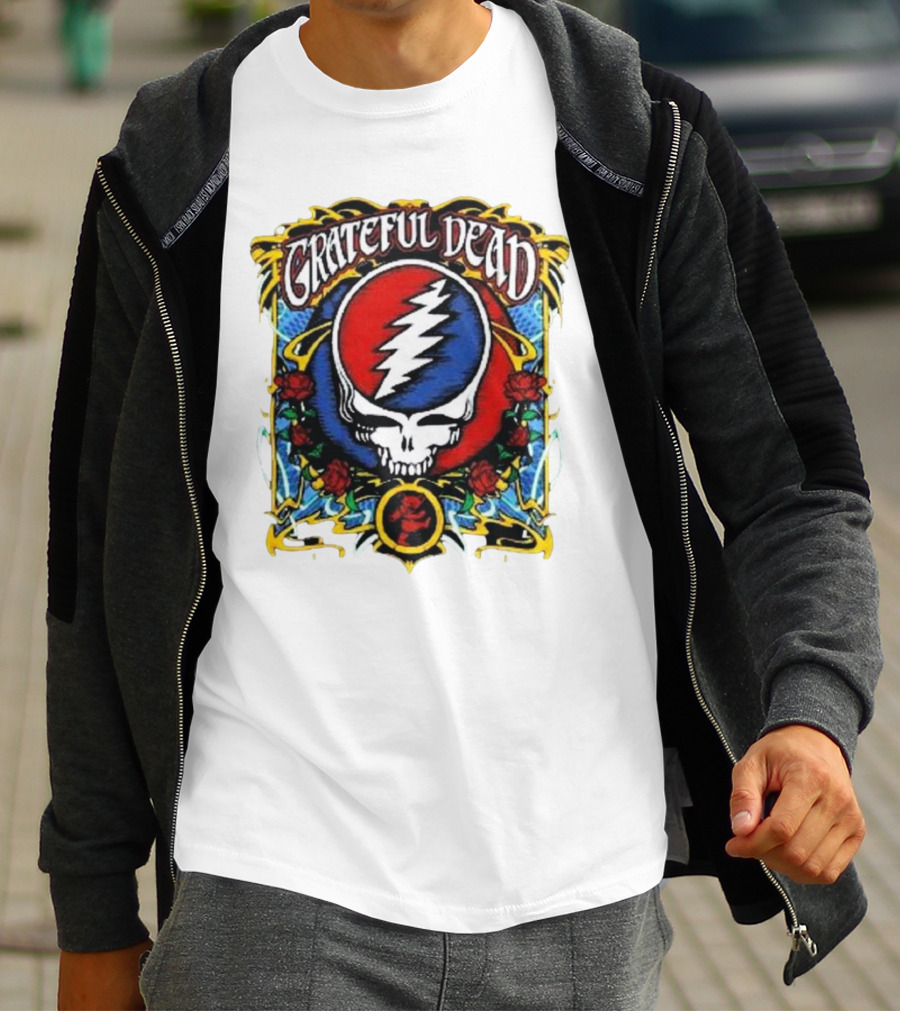 Grateful Dead Steal Your Face Skull With Roses And Lightning Bolt T-Shirt