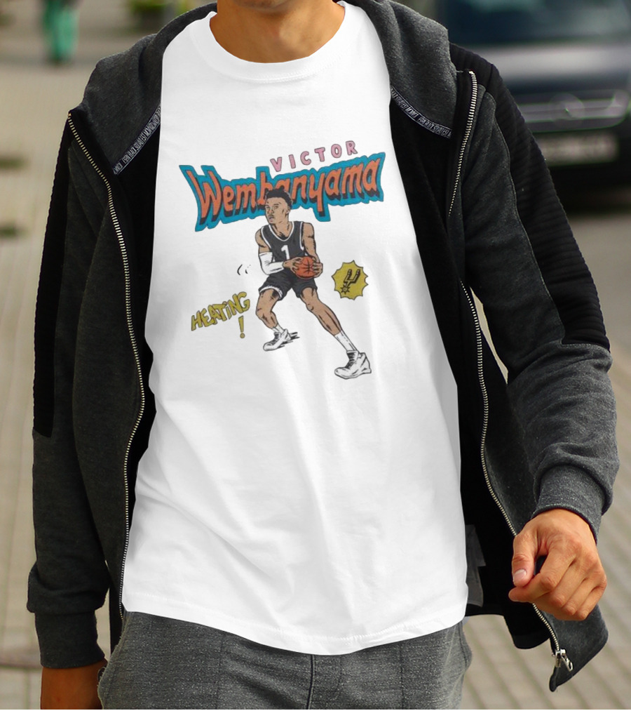 San Antonio Spurs Comic Book Victor Wembanyama Heating Basketball Player T-Shirt