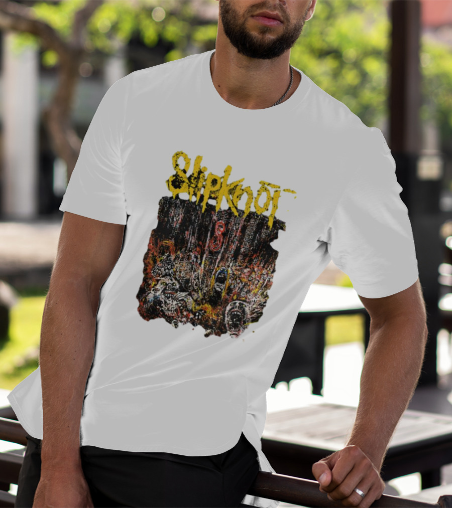 Slipknot Live At MSG Concert Art With Number 8 Grunge T-Shirt
