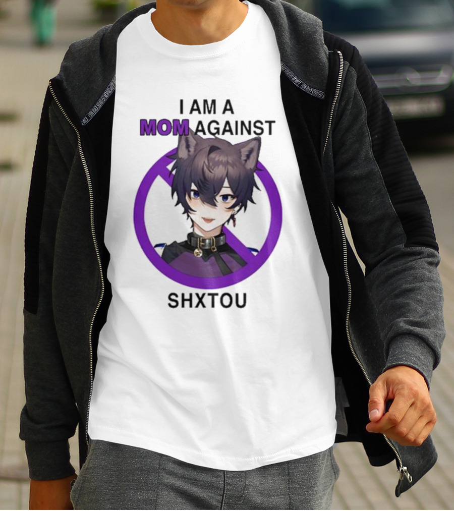 I Am A Mom Against Shxtou Character With Crossed Circle T-Shirt