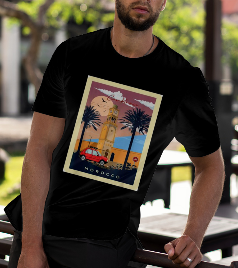 Casablanca Morocco Vintage Taxi And Architecture Scene T-Shirt