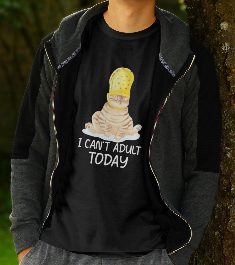 Cat Wearing Yellow Crocs I Can’t Adult Today T-Shirt