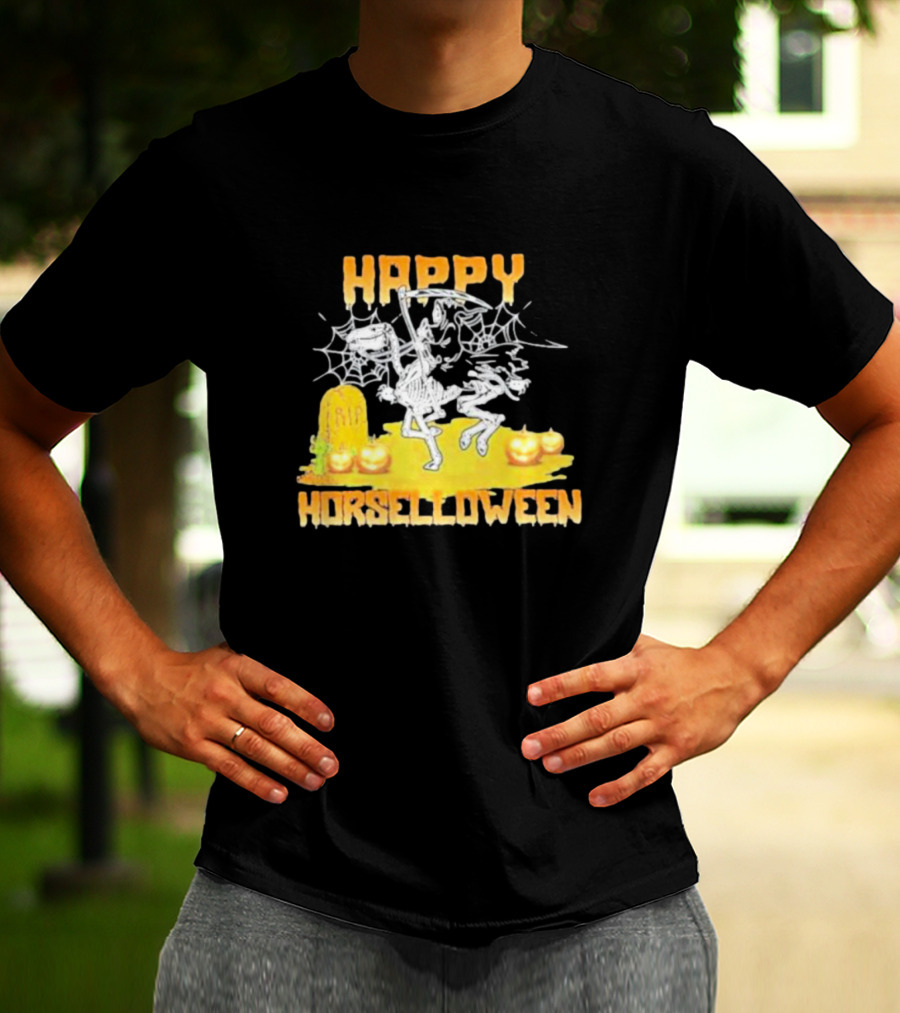 Happy Horselloween Devil Riding Horse Skull Halloween T-Shirt