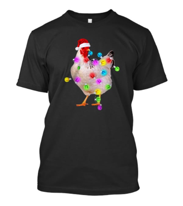 Chicken In Santa Hat With Colorful Christmas Lights T-Shirt