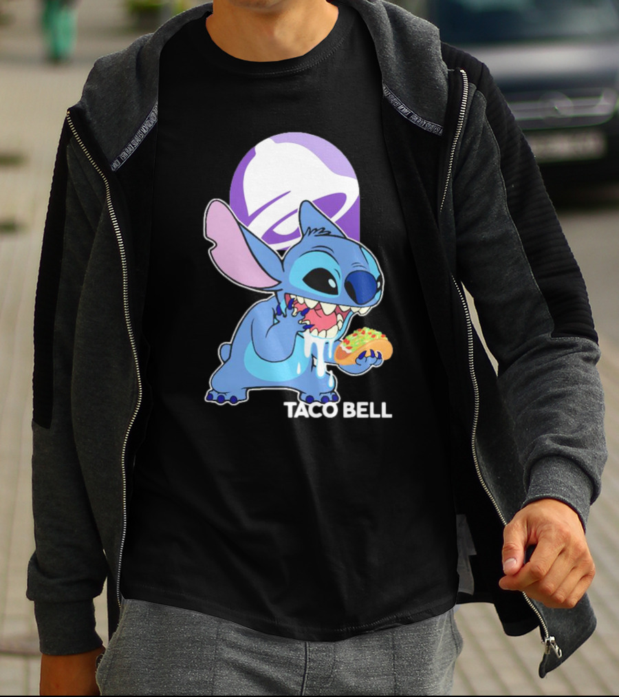 Stitch Eating Taco Bell Tacos With Logo Background T-Shirt