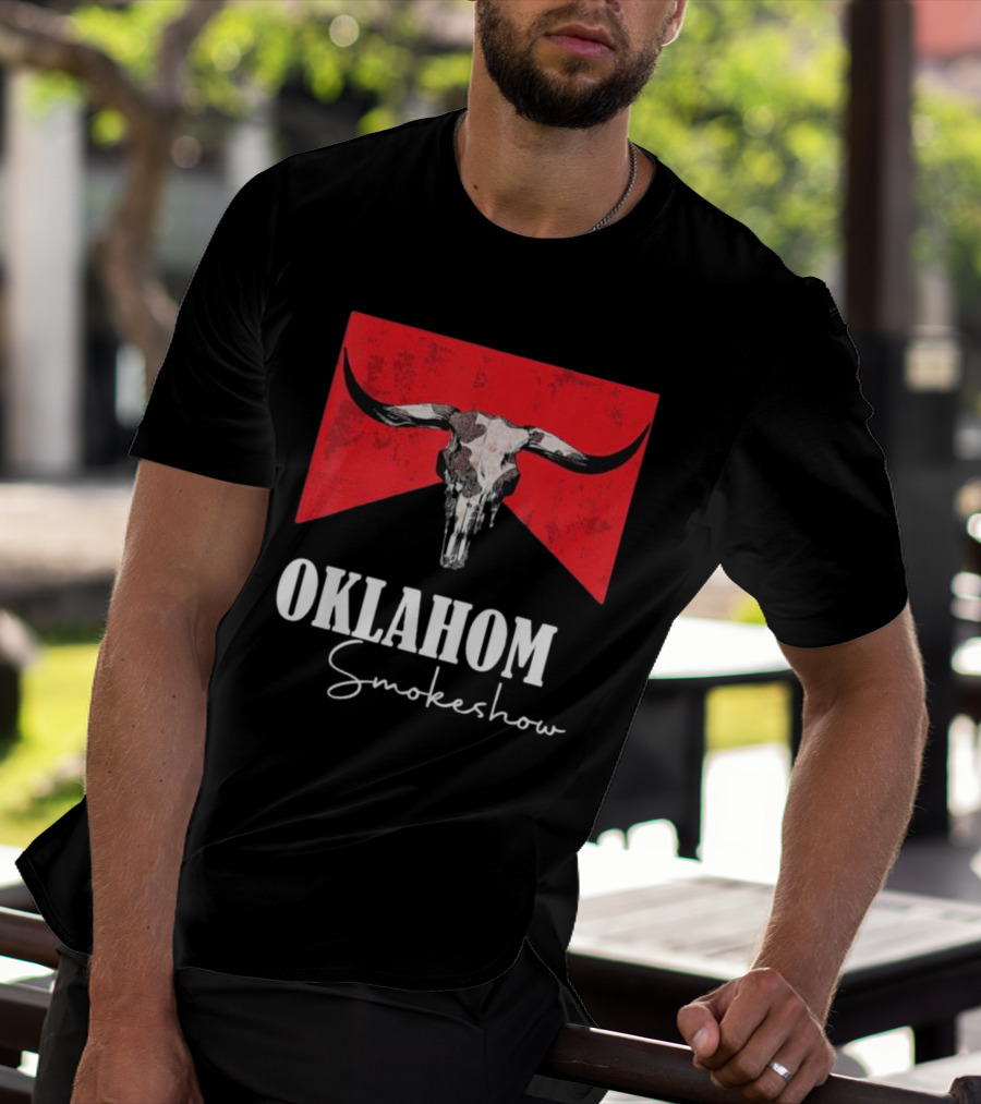 Oklahoma Smokeshow Western Country Boho Bull Skull Cow T-Shirt