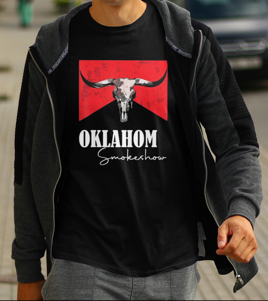 Oklahoma Smokeshow Western Country Boho Bull Skull Cow T-Shirt