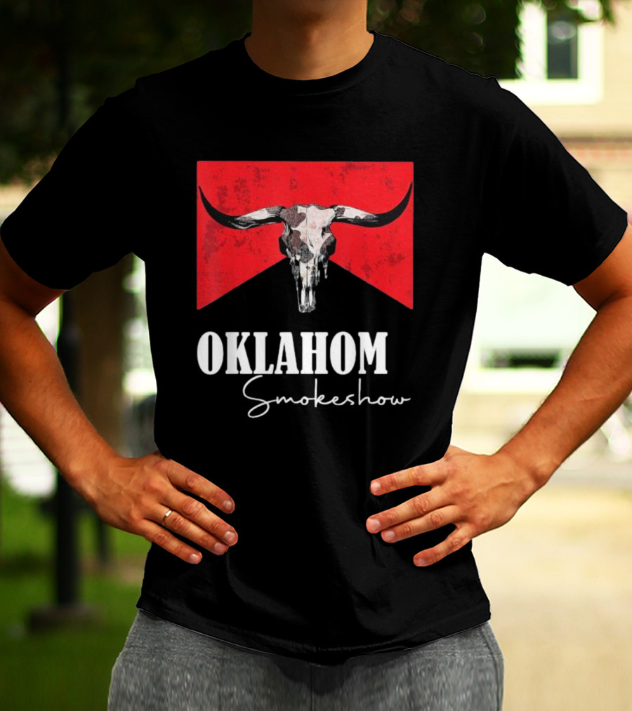 Oklahoma Smokeshow Western Country Boho Bull Skull Cow T-Shirt