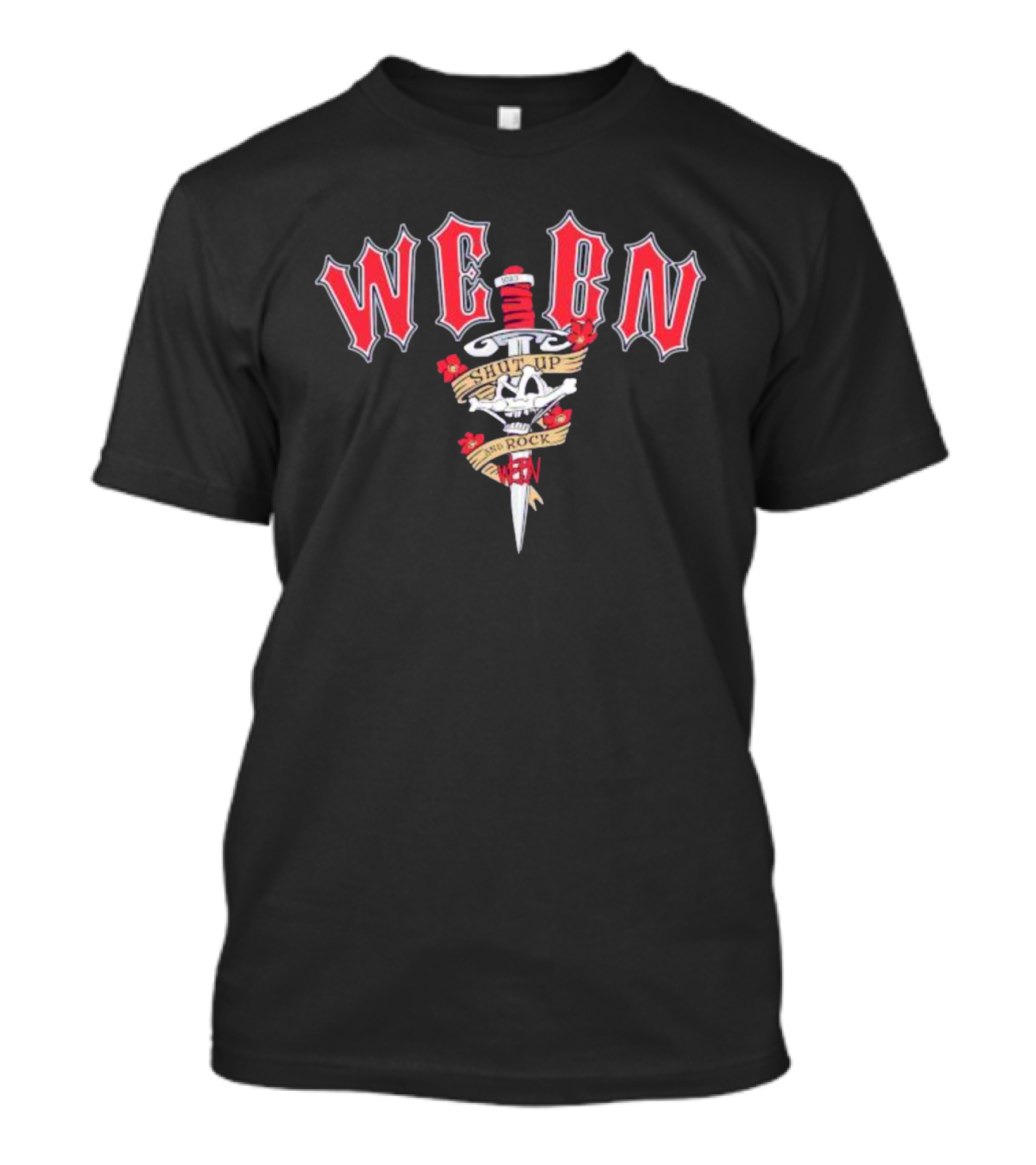 WEBN Shut Up And Rock Tattoo Skull Dagger T-Shirt