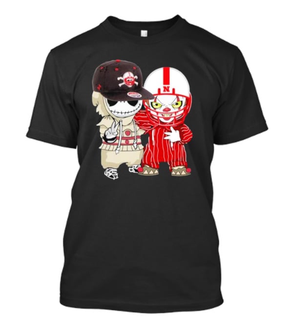 Baby Jack Skellington And Pennywise Nebraska Cornhuskers Halloween Characters T-Shirt