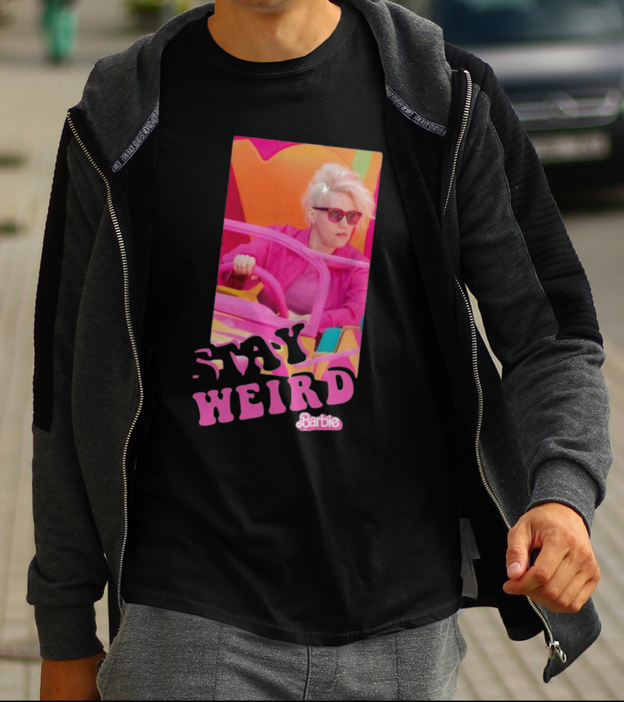 Barbie Movie Stay Weird Pink Jacket Sunglasses T-Shirt