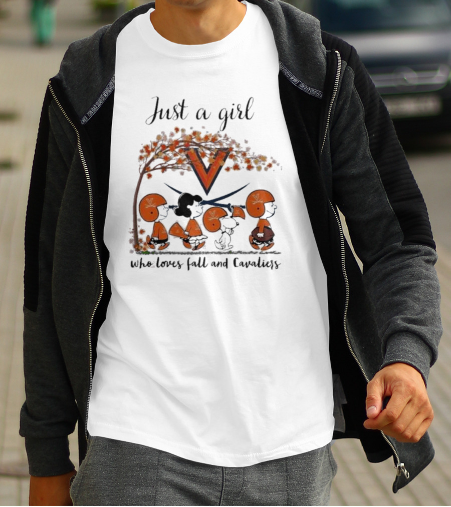 Just A Girl Who Loves Fall And Virginia Cavaliers Peanuts Under Autumn Tree T-Shirt